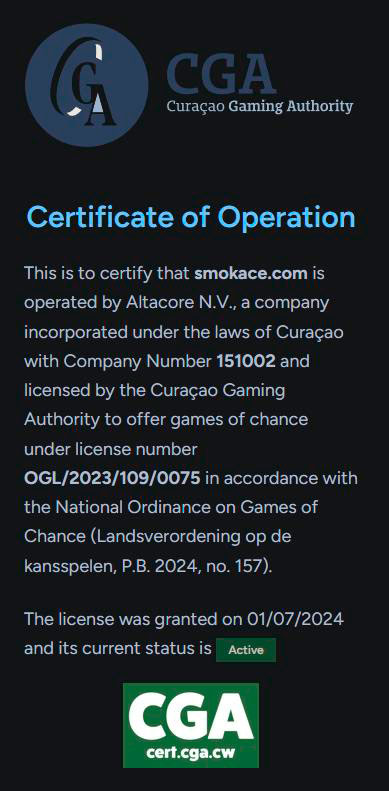 CGA-license smokace casino